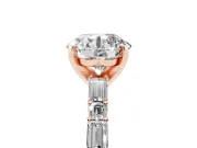 Round Cut Diamond Solitaire Set in Rose gold with Side Baguettes and Channel Set Band