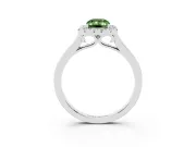 Fancy Green Emerald Cut Halo Round Diamond Solitaire Ring Set in Silver with Pavé Band and Prong Setting