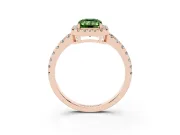 Fancy Green Emerald Cut Diamond Halo Ring Set in Rose gold with Delicate Pavé Band and Prong Setting