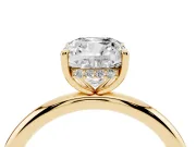 Cushion Cut Diamond Solitaire Ring Set in Yellow gold with Thin Band and Prong Setting