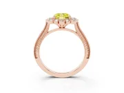 Fancy Yellow Cushion Cut Diamond Halo Milgrain Pavé Ring Set in Rose gold with Prong Setting