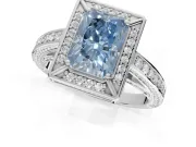 Radiant Cut Sectioned Halo Engagement Ring Setting for a Fancy Blue Lab-Grown Diamond | Platinum