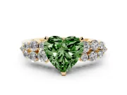 Heart-Shaped Side Stone Engagement Ring Setting for a Fancy Green Lab-Grown Diamond | Shoulder Clusters | Yellow Gold