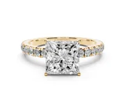 Princess Cut Pave Engagement Ring Setting | Shared Prong Band | Yellow Gold