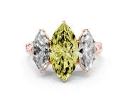 Fancy Yellow Marquise Cut Diamond Three-Stone Ring Set in Rose gold with Braided Band