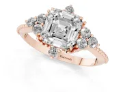 Asscher Cut Vintage Cluster Engagement Ring Setting | Beaded Edges | Rose Gold