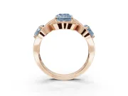 Radiant Cut Three Stone Halo Engagement Ring Setting for a Fancy Blue Lab-Grown Diamond | Pavé Wave Band | Rose Gold