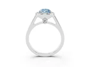 Fancy Blue Pear Cut Diamond Halo Solitaire Ring Set in White gold with Pavé Band and Bezel Setting