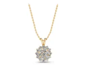 Round Lab-Grown Diamond Rosette Cluster Pendant Necklace | Double-Wire Bail | Yellow Gold