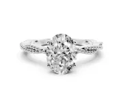 Oval Cut Diamond Solitaire Ring Set in White gold with Twisted Band and Bead Prong Setting