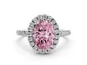 Oval Raised Halo Engagement Ring Setting for a Fancy Pink Lab-Grown Diamond | Pave Band | White Gold