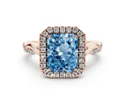 Radiant Cut Twist Halo Engagement Ring Setting for a Fancy Blue Lab-Grown Diamond | Rose Gold