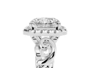 Radiant Cut Diamond Halo Ring Set in Platinum with Scrollwork Band and Prong Setting
