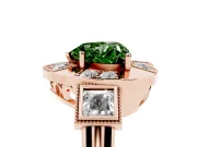 Fancy Green Heart Cut Diamond Milgrain Halo Ring Set in Rose gold with Split Shank