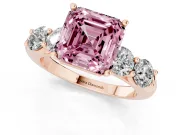 Fancy Pink Asscher Cut Diamond Five-Stone Prong Set Ring Set in Rose gold with Classic Band