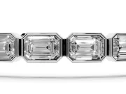 Emerald Cut Lab-Grown Diamond East-West Bezel Tennis Bracelet | Spaced Links | White Gold