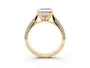 Asscher Cut Diamond Solitaire Engagement Ring Set in Yellow gold with Multi-Row Round Pavé Band and Prong Setting