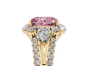 Radiant Cut Scalloped Halo Engagement Ring Setting for a Fancy Pink Lab-Grown Diamond | Pear Side Stones | Yellow Gold