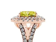 Radiant Cut Halo Split Shank Engagement Ring Setting for a Fancy Yellow Lab-Grown Diamond | Pavé Strands | Rose Gold