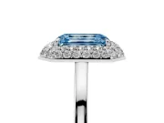 Fancy Blue Emerald Cut Diamond Halo Engagement Ring Set in White gold with Solitaire Band and Prong Setting