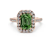 Emerald Cut Halo Engagement Ring Setting for a Fancy Green Lab-Grown Diamond | Tapered Band | Rose Gold