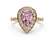 Pear-Shaped Halo Engagement Ring Setting for a Fancy Pink Lab-Grown Diamond | Bezel Station Shoulders | Yellow Gold