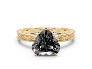 Heart-Shaped Engraved Solitaire Engagement Ring Setting for a Black Center | Yellow Gold