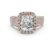 Radiant Cut Pavé Engagement Ring Setting | Wide Three-Row Band | Rose Gold