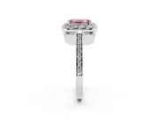 Fancy Pink Emerald Cut Diamond Floral Halo Ring Set in Silver with Pavé Band and Prong Setting