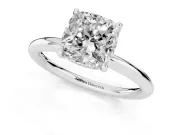 Cushion Cut Diamond Solitaire Ring Set in White gold with Thin Band and Prong Setting