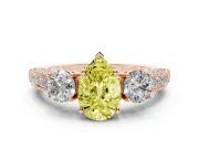 Pear-Shaped Three Stone Engagement Ring Setting for a Fancy Yellow Lab-Grown Diamond | Graduated Pave Band | Rose Gold