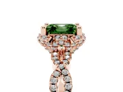 Fancy Green Asscher Cut Diamond Halo Twist Band Solitaire Ring Set in Rose gold with Prong-Set Center Stone
