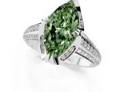 Marquise Hidden Halo Engagement Ring Setting for a Fancy Green Lab-Grown Diamond | Triple Row Pavé Band | Platinum