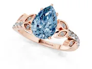 Fancy Blue Pear Cut Diamond Solitaire Leaf-Inspired Ring Set in Rose gold with Pavé Band and Prong Setting