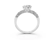 Heart-Shaped Multi Row Pave Solitaire Engagement Ring Setting | Domed Shoulders | Sterling Silver