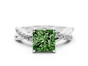 Princess Cut Twist Engagement Ring Setting for a Fancy Green Lab-Grown Diamond | Sterling Silver