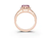 Fancy Pink Heart Cut Diamond Halo Ring Set in Rose gold with Double Pavé Split Shank