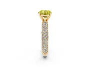 Fancy Yellow Round Cut Diamond Solitaire Ring Set in Yellow gold with Prong Setting and Pavé-Set Band