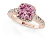 Cushion Cut Halo Pavé Engagement Ring Setting for a Fancy Pink Lab-Grown Diamond | Rose Gold