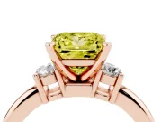 Princess Cut Three Stone Engagement Ring Setting for a Fancy Yellow Lab-Grown Diamond | Round Side Stones | Rose Gold