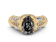 Pear-Shaped Vintage Milgrain Engagement Ring Setting for a Black Center | Hidden Halo | Yellow Gold