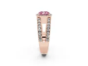 Fancy Pink Cushion Cut Diamond Halo Ring Set in Rose gold with Pavé Split Shank and Prong Setting