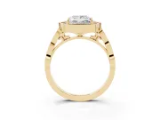 Princess Cut Vintage Scalloped Halo Engagement Ring Setting | Pave Band | Yellow Gold