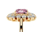 Princess Cut Floral Double Halo Engagement Ring Setting for a Fancy Pink Lab-Grown Diamond | Plain Band | Yellow Gold