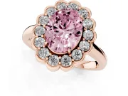 Oval Scalloped Cluster Halo Engagement Ring Setting for a Fancy Pink Lab-Grown Diamond | Plain Band | Rose Gold