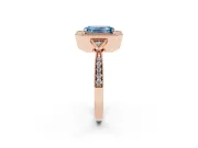 Fancy Blue Emerald Cut Diamond Halo Engagement Ring Set in Rose gold with Milgrain Pavé Band