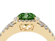 Fancy Green Cushion Cut Diamond Halo Ring Set in Yellow gold with Pavé Split Shank and Prong Setting