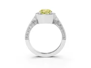 Oval Milgrain Halo Engagement Ring Setting for a Fancy Yellow Lab-Grown Diamond | Side Stones | Platinum