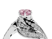 Fancy Pink Pear Cut Diamond Solitaire Ring Set in White gold with Layered Twist Pavé Band
