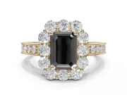 Emerald Cut Vintage Halo Engagement Ring Setting for a Black Center | Yellow Gold